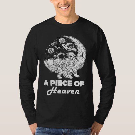 月でピザを食べる宇宙飛行士エイリアン ピザ好きG Tシャツ (正面)