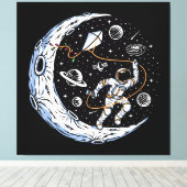 月で凧を飛ばす宇宙飛行士 キャンバスプリント (インサイチュ (ウッドフロア))