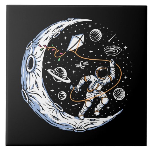 月で凧を飛ばす宇宙飛行士 タイル (正面)