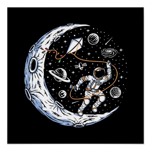 月で凧を飛ばす宇宙飛行士 ポスター (正面)
