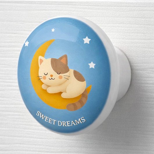 月で寝るかわいい猫 甘い夢を セラミックノブ