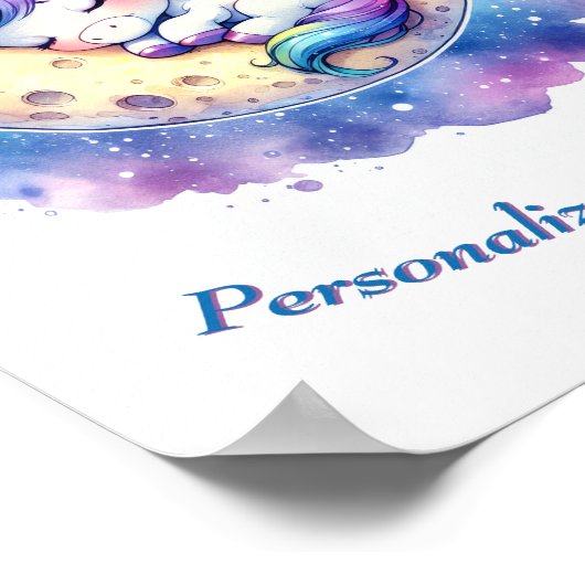 月で眠るかわいいユニコーンの赤ちゃん ポスター (角)