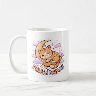 月で眠るかわいい猫のステッカー デザイン コーヒーマグカップ