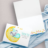 月で眠るかわいい象のベビーシャワー サンキューカード