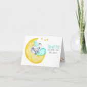 月で眠るかわいい象のベビーシャワー サンキューカード (正面)