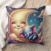 月で眠るかわいい赤ちゃん象 クッション (ブランケット)