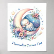 月で眠るかわいい赤ちゃん鳥のポスター