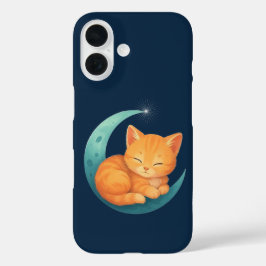 月で眠るオレンジの猫のケース iPhone 16ケース