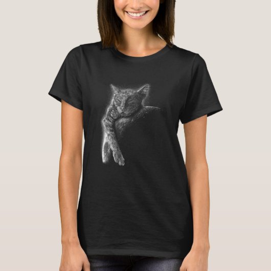 月で眠る猫 眠れる月 猫の寝息 Tシャツ (正面)