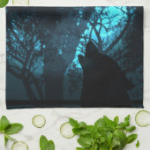 月で遠ぼえしているオオカミ キッチンタオル (折り畳み)