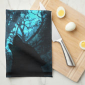 月で遠ぼえしているオオカミ キッチンタオル (四つ折り)