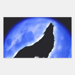 月で遠ぼえしているオオカミ 長方形シール