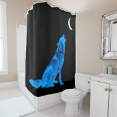 月で遠ぼえしている青いオオカミ シャワーカーテン (インサイチュ)