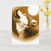 月で遠吠えする孤独な狼 カード (黄色い花)