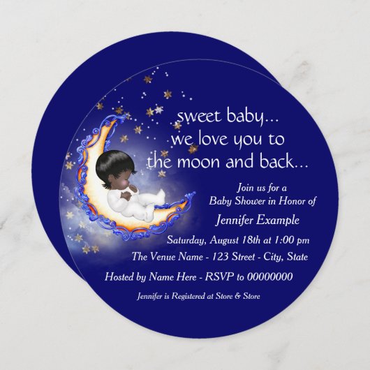 月とアフリカ系アメリカ人の赤ちゃんシャワーへ 招待状 (正面/裏面)