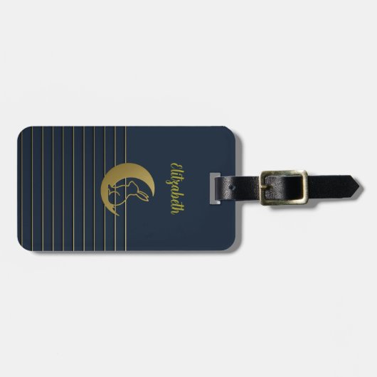 月とウサギのネイビーラゲッジタグ ラゲッジタグ (正面横)