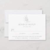 月とエレガント星のセージ緑の食事の選択 出欠カード (正面)