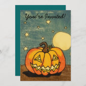 月とキュートなカボチャの招待状 招待状 (正面/裏面)