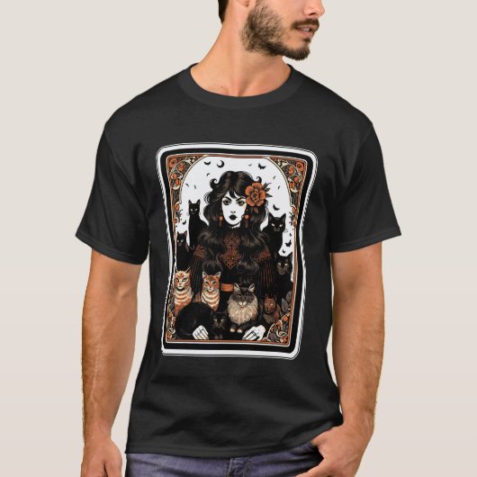 月とタロットと猫のママ Tシャツ (正面)