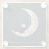 月とバックにかわいい愛の星の夜空 ガラスコースター (裏面)