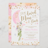 月とバックに愛されるベビーガールシャワー 招待状 (正面/裏面)