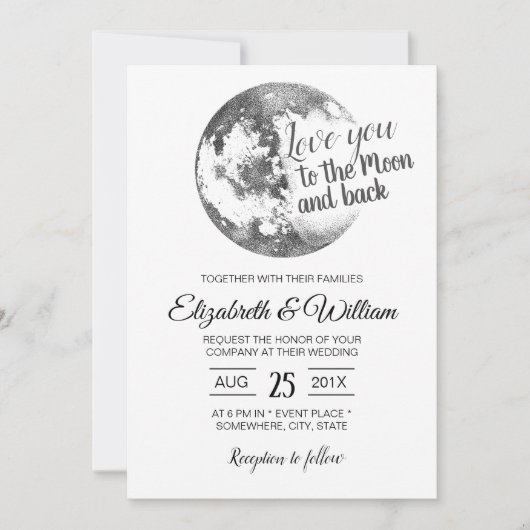 月とバックエレガントな結婚式にあなたを愛する 招待状 (正面)