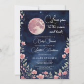月とバックガールベイビーシャワーにあなたを愛する 招待状 (正面)