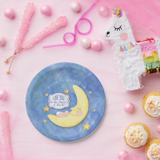 月とバックスターにタイポグラフィ赤ちゃんシャワー ペーパープレート (パーティー)