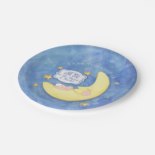 月とバックスターにタイポグラフィ赤ちゃんシャワー ペーパープレート (アングル)
