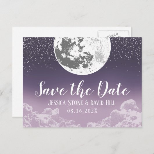 月とバックパープルにあなたを愛結婚する 案内ポストカード (正面/裏面)