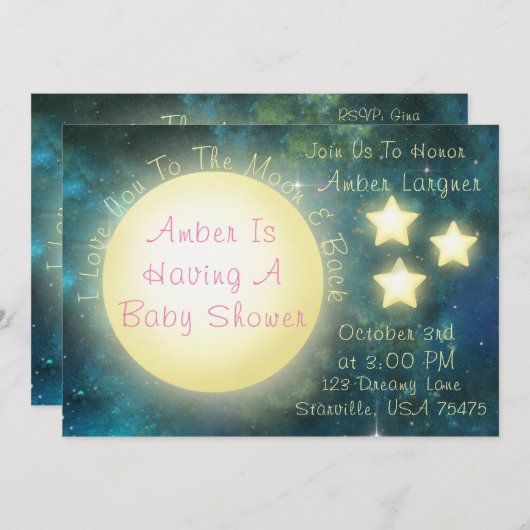 『月とバックベビーシャワー招待状』 招待状 (正面/裏面)