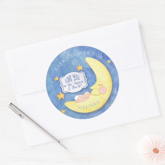 月とバック赤ちゃんシャワーにあなたを愛する ラウンドシール (封筒)