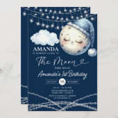 月とバック1歳のバースデーストリングライトへ 招待状 (正面/裏面)