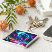 月とヒョウのホログラフィックネオンカラフル | キーホルダー (側面)