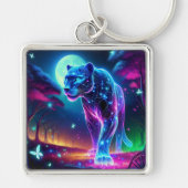 月とヒョウのホログラフィックネオンカラフル | キーホルダー (正面)