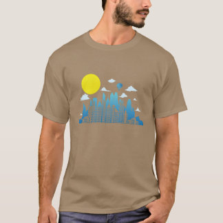 月とビル群のスカイライン シルエット ギフト Tシャツ