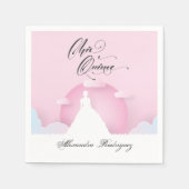 月とピンクと白のシルエットキンセアニェラ スタンダードカクテルナプキン (正面)