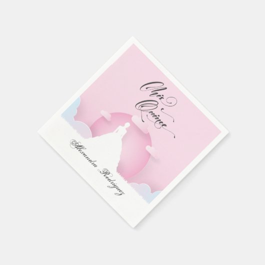 月とピンクと白のシルエットキンセアニェラ スタンダードカクテルナプキン (角)