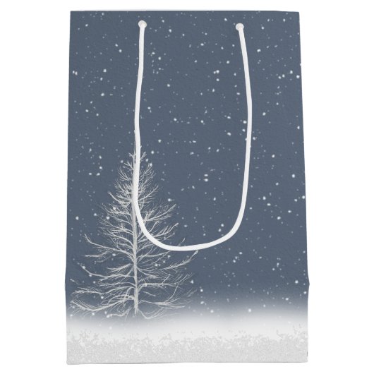 月とフクロウのホリデーカード付き冬の木 ミディアムペーパーバッグ (裏面)