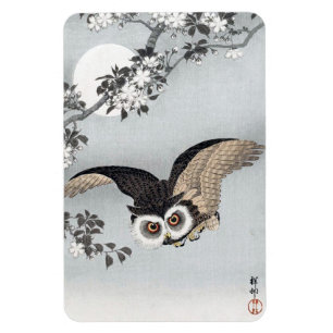 月とフクロウ、古邨飛んでいるフクロウ&ムーン、小村、浮世絵 マグネット