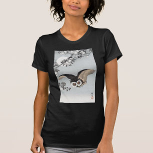 月とフクロウ、古邨飛んでいるフクロウ&ムーン、小村、浮世絵 Tシャツ