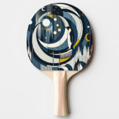 月とペンギンのネイビーブルージオメトリックナイト 卓球ラケット (裏面)