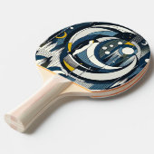 月とペンギンのネイビーブルージオメトリックナイト 卓球ラケット (正面アングル)