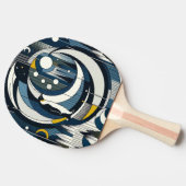 月とペンギンのネイビーブルージオメトリックナイト 卓球ラケット (横)