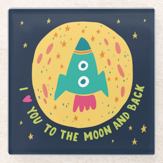 月とロッケットシップに愛してる ガラスコースター (正面)