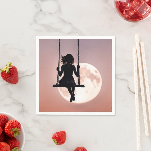 月と一緒にスイングしている女の子 スタンダードカクテルナプキン (インサイチュ)