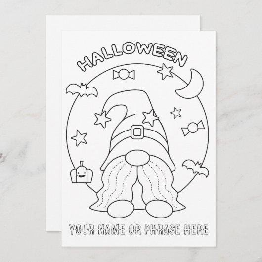 月と一緒にハロウィンの小人を自分で色付けしよう シーズンカード (正面/裏面)