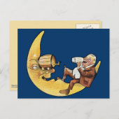 月と一緒にビールを飲む男 ポストカード (正面/裏面)