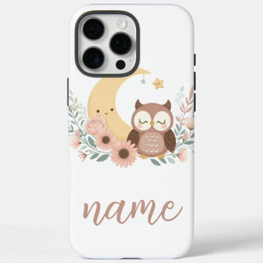 月と可愛い赤ちゃんフクロウ Case-Mate iPhoneケース (裏面)