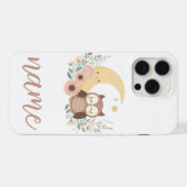 月と可愛い赤ちゃんフクロウ iPhoneケース (裏面横)